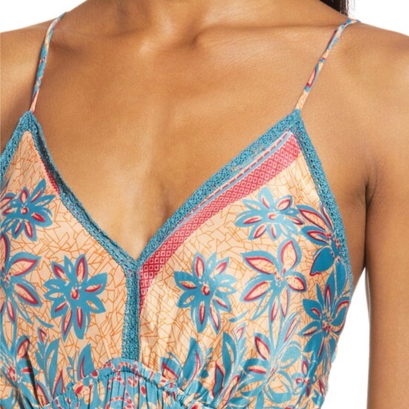 RAGA Maxi Tiered Floral Dress SZ M Somewhere in Paradise Turquoise Boho Festival - Picture 15 of 15